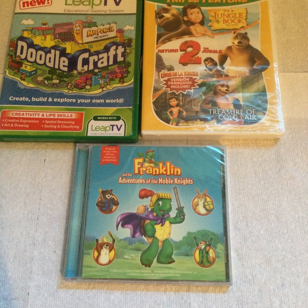 Three children's disks Franklin audio CD Leap frog TV and Jungle book DVD new